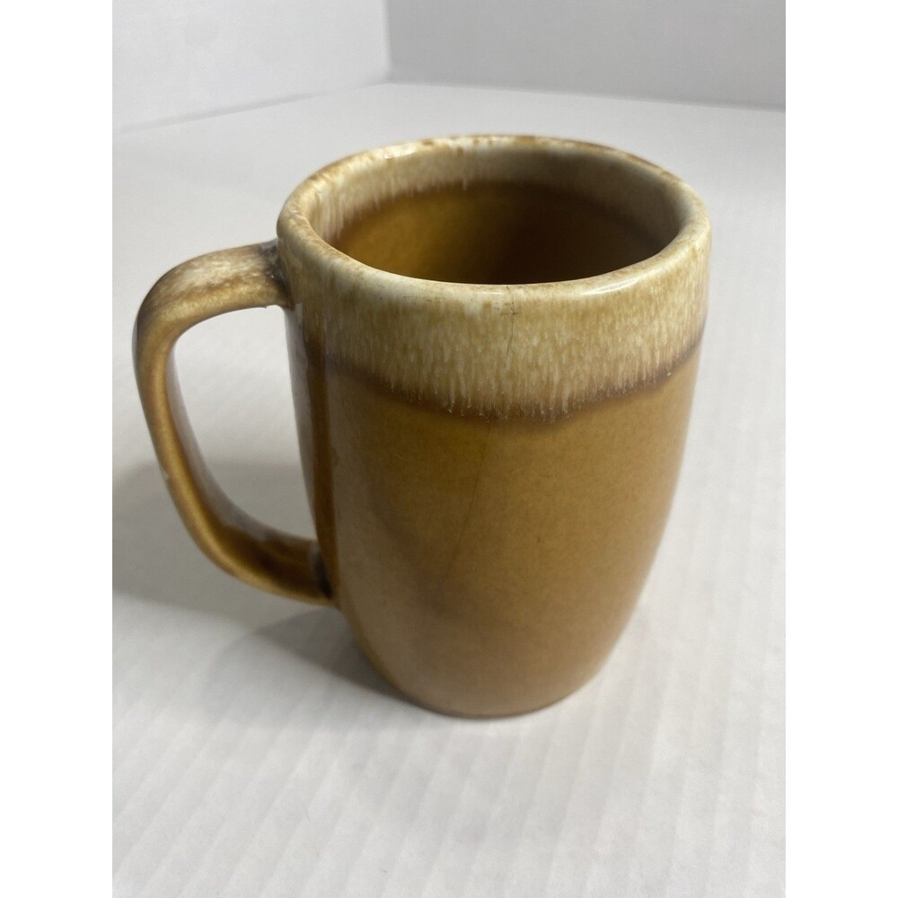 Vintage Hull Pottery Butterscotch Drip Glaze Beer Mug Stein USA Oven Proof READ